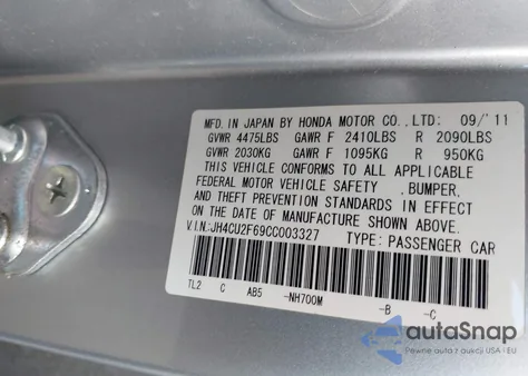2012 Acura Tsx 2.4 from USA, damaged, VIN JH4CU2F69CC003327